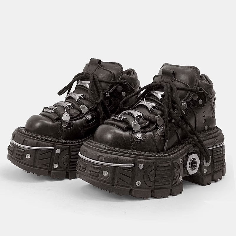 Retro Punk Thick-Soled Leather Platform Shoes