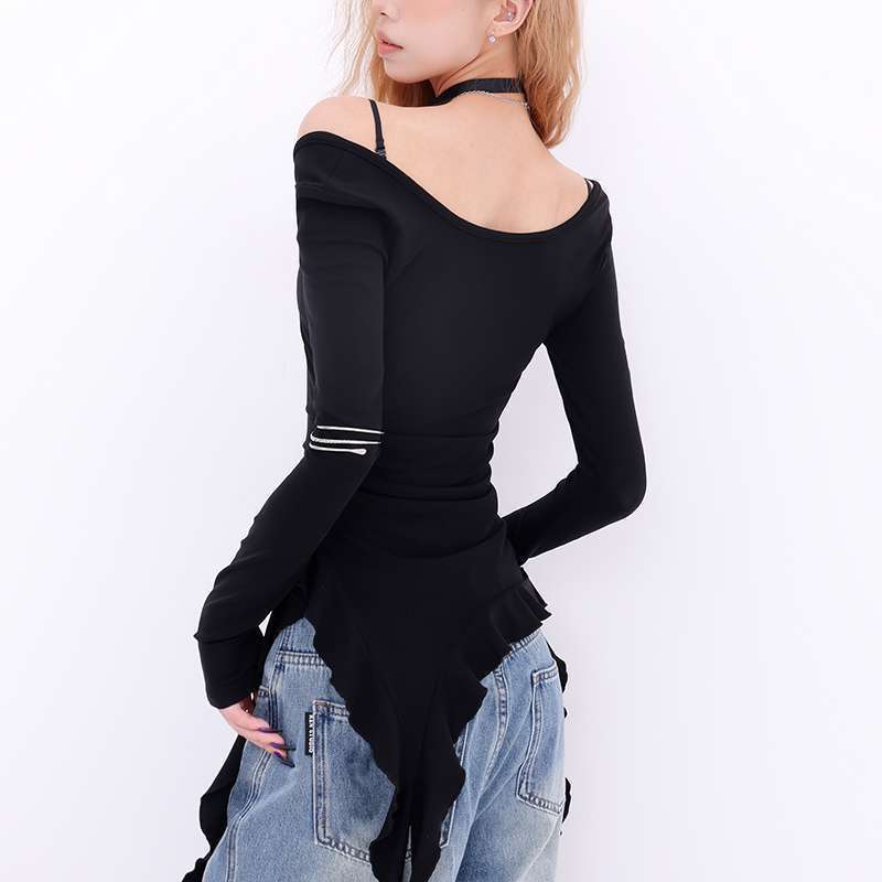 Shoulder T-shirt Women Slim Fit