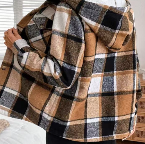 Plaid Fleece Hooded Jacket for Women