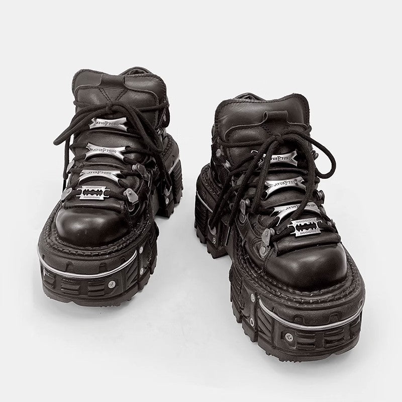 Retro Punk Thick-Soled Leather Platform Shoes
