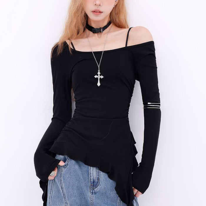 Shoulder T-shirt Women Slim Fit
