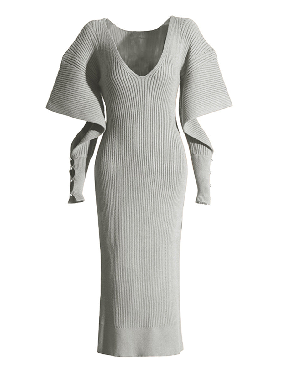 Elegant Women's Knitted V-Neck Dress
