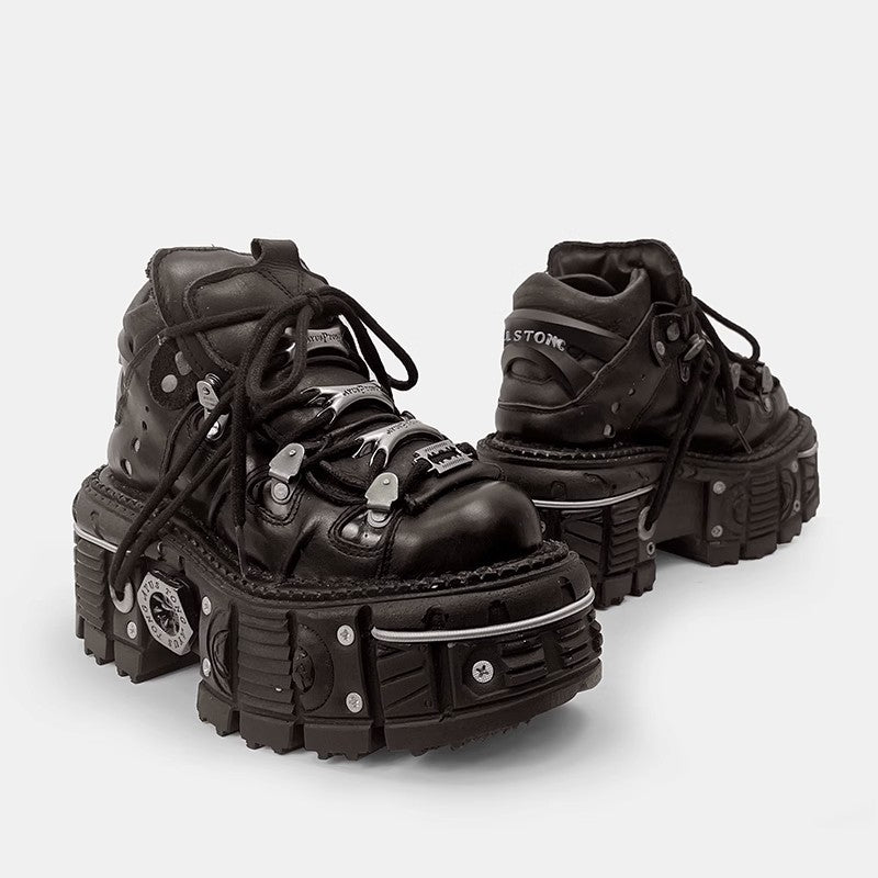 Retro Punk Thick-Soled Leather Platform Shoes