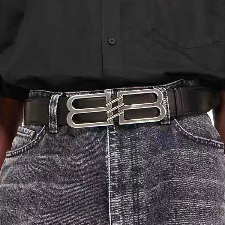 Double B Buckle PU Leather Belt for Men and Women