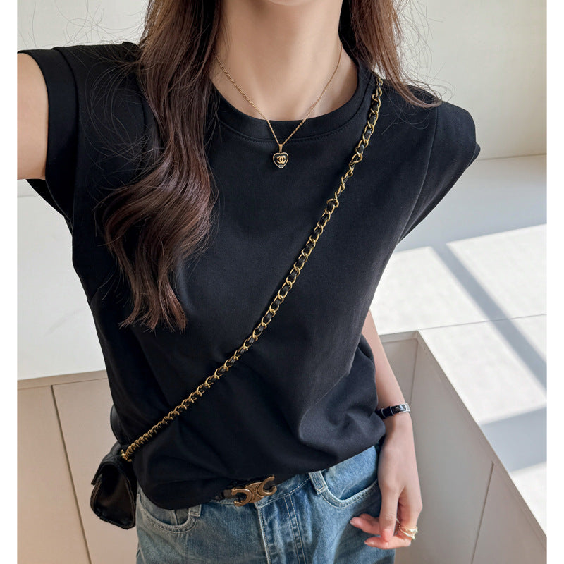 Round Neck Sleeveless Cotton T-shirt for Women