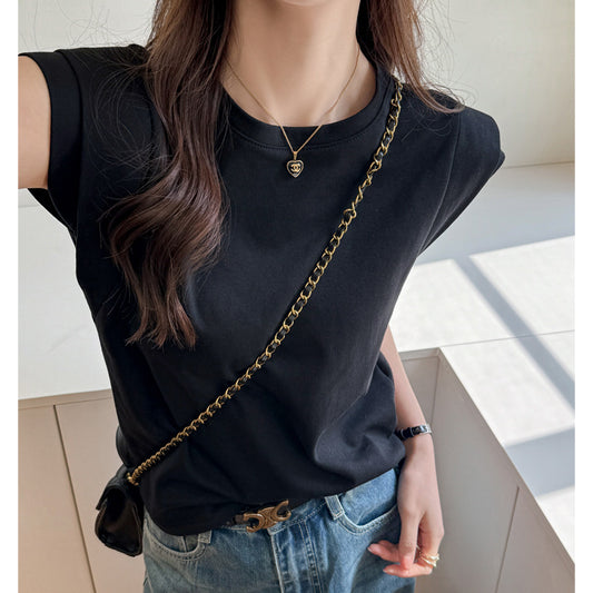 Round Neck Sleeveless Cotton T-shirt for Women