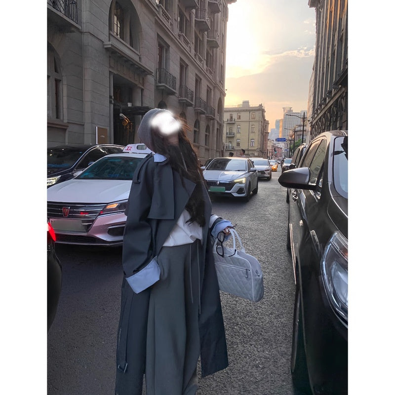 British-style lapel trench coat  women's overcoat