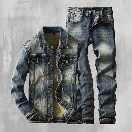 A high-end stretch denim suit for men