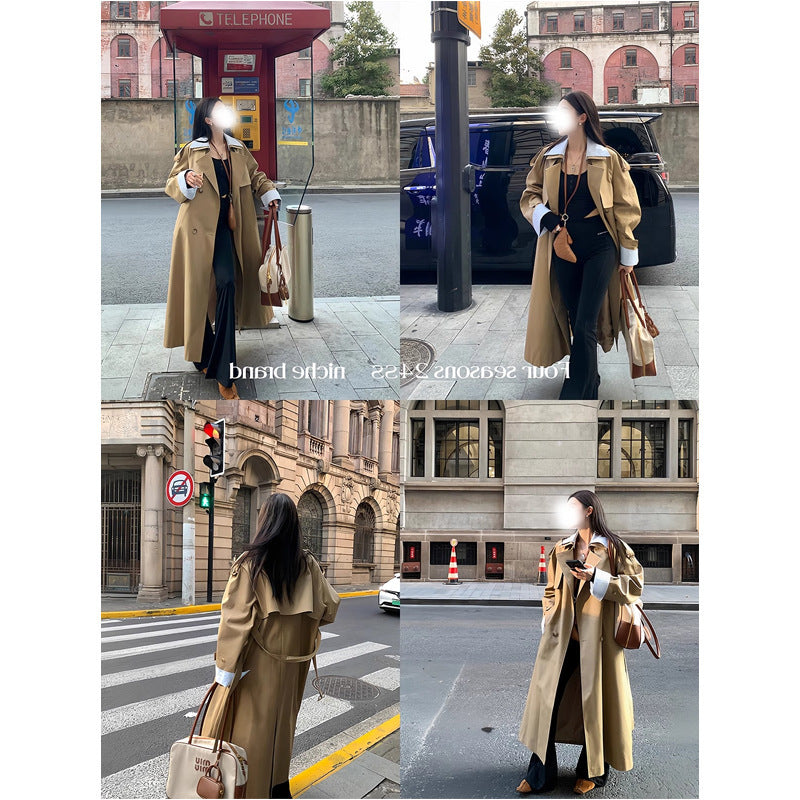 British-style lapel trench coat  women's overcoat