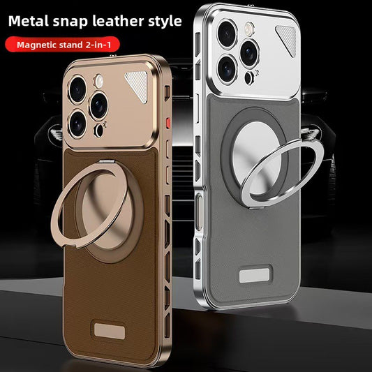 Aluminum Alloy Nappa Leather Magnetic Phone Case