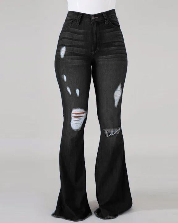 Stretch denim pants with high-waist design