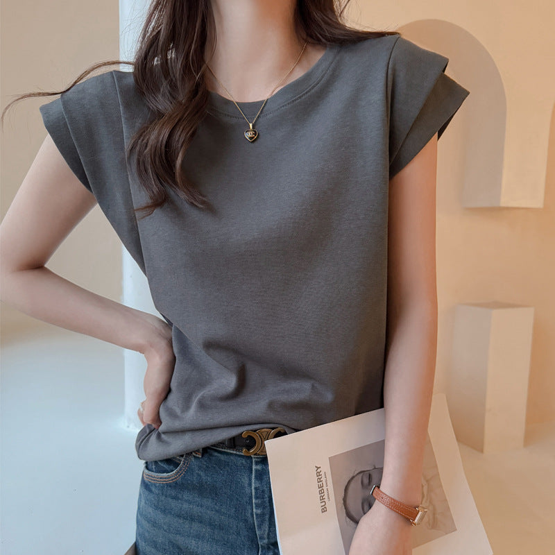 Round Neck Sleeveless Cotton T-shirt for Women