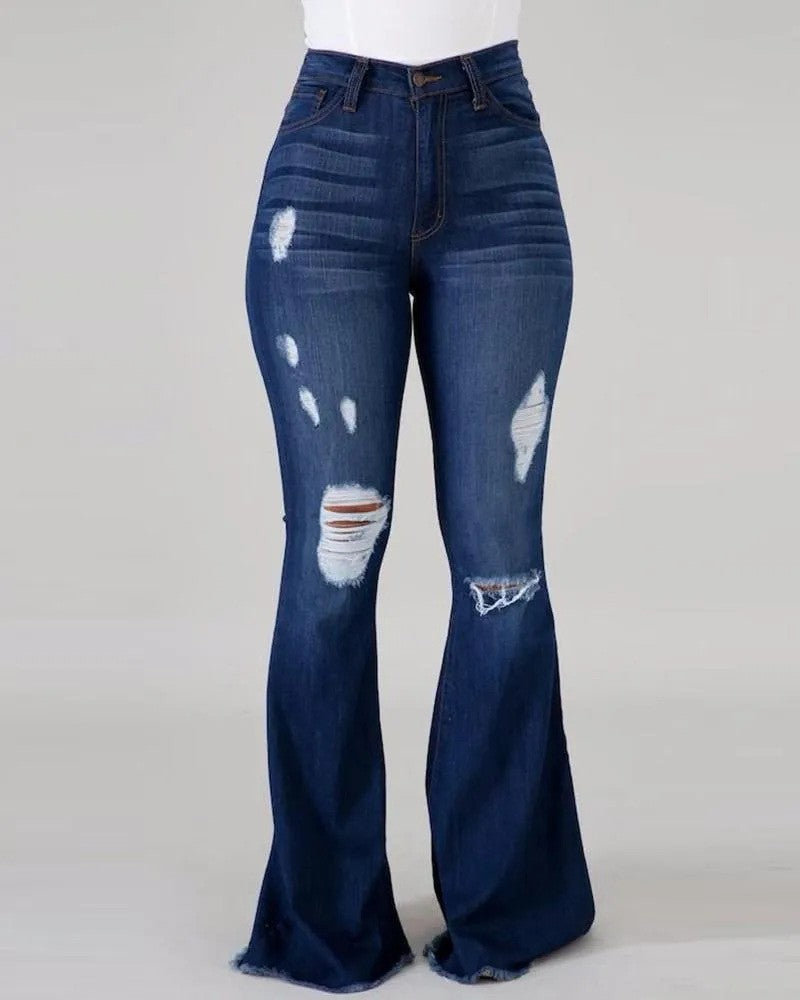 Stretch denim pants with high-waist design