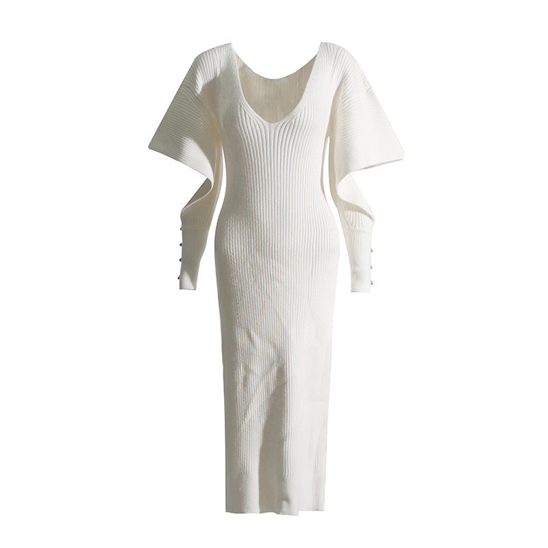 Elegant Women's Knitted V-Neck Dress