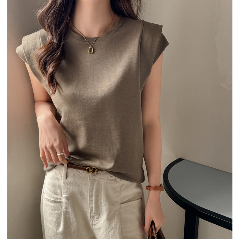 Round Neck Sleeveless Cotton T-shirt for Women
