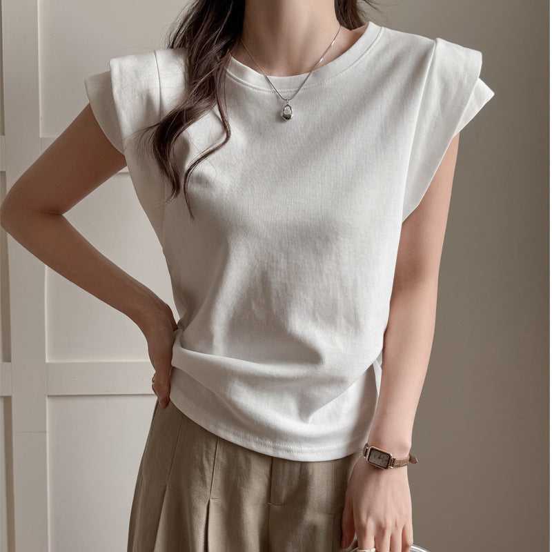 Round Neck Sleeveless Cotton T-shirt for Women