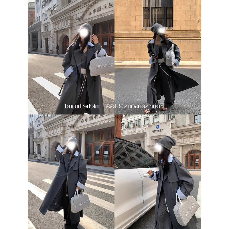 British-style lapel trench coat  women's overcoat