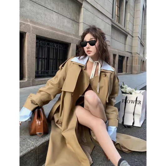 British-style lapel trench coat  women's overcoat