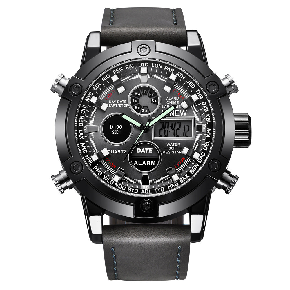 Chronograph Business Watch Mens Leather Digital Wristwatches