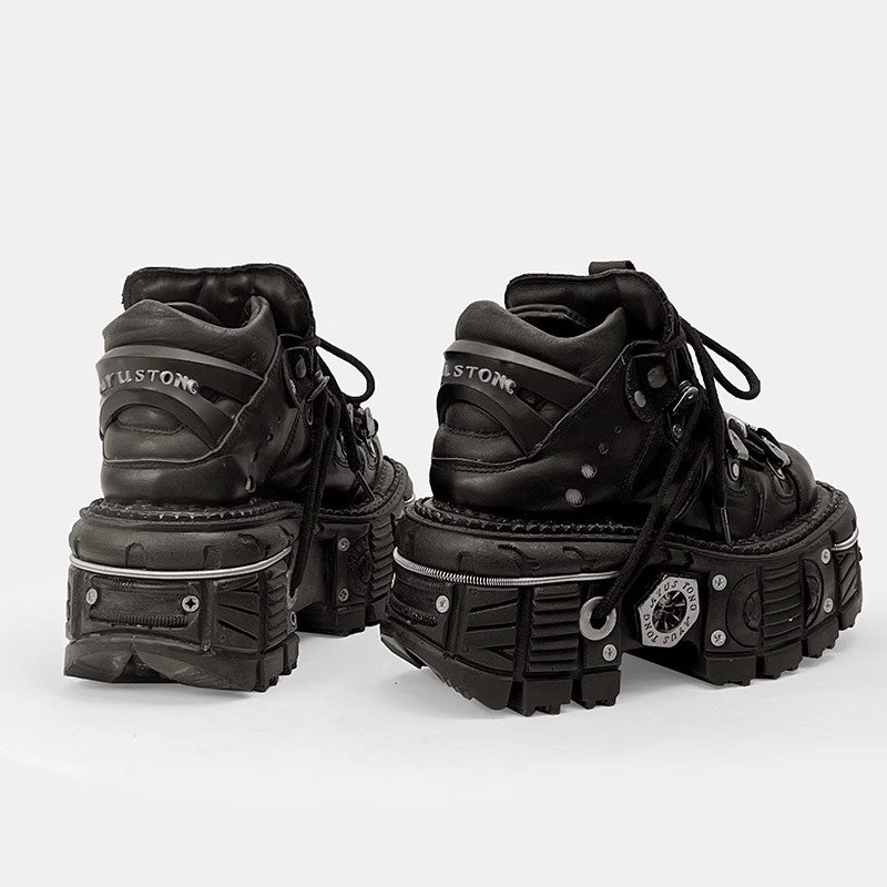 Retro Punk Thick-Soled Leather Platform Shoes