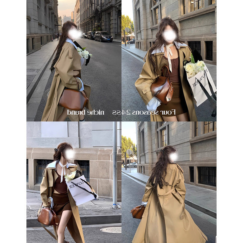 British-style lapel trench coat  women's overcoat