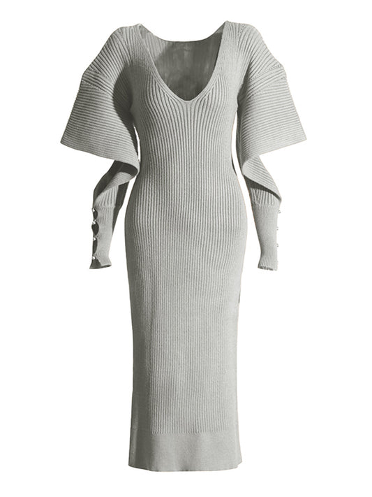 Elegant Women's Knitted V-Neck Dress