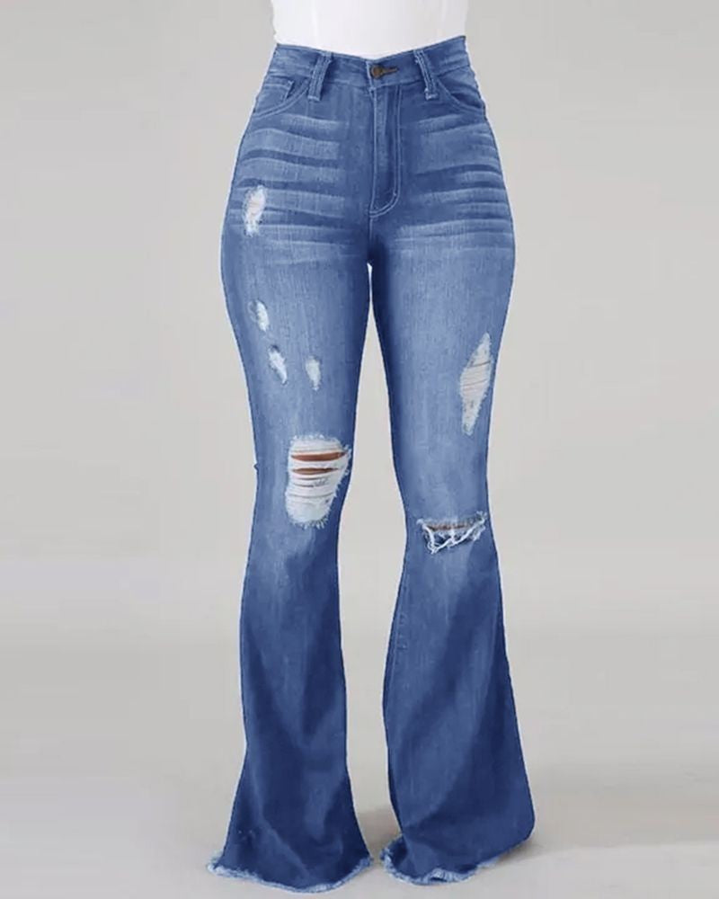 Stretch denim pants with high-waist design