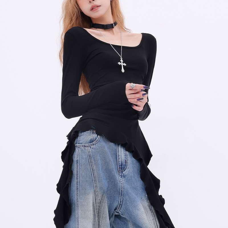Shoulder T-shirt Women Slim Fit