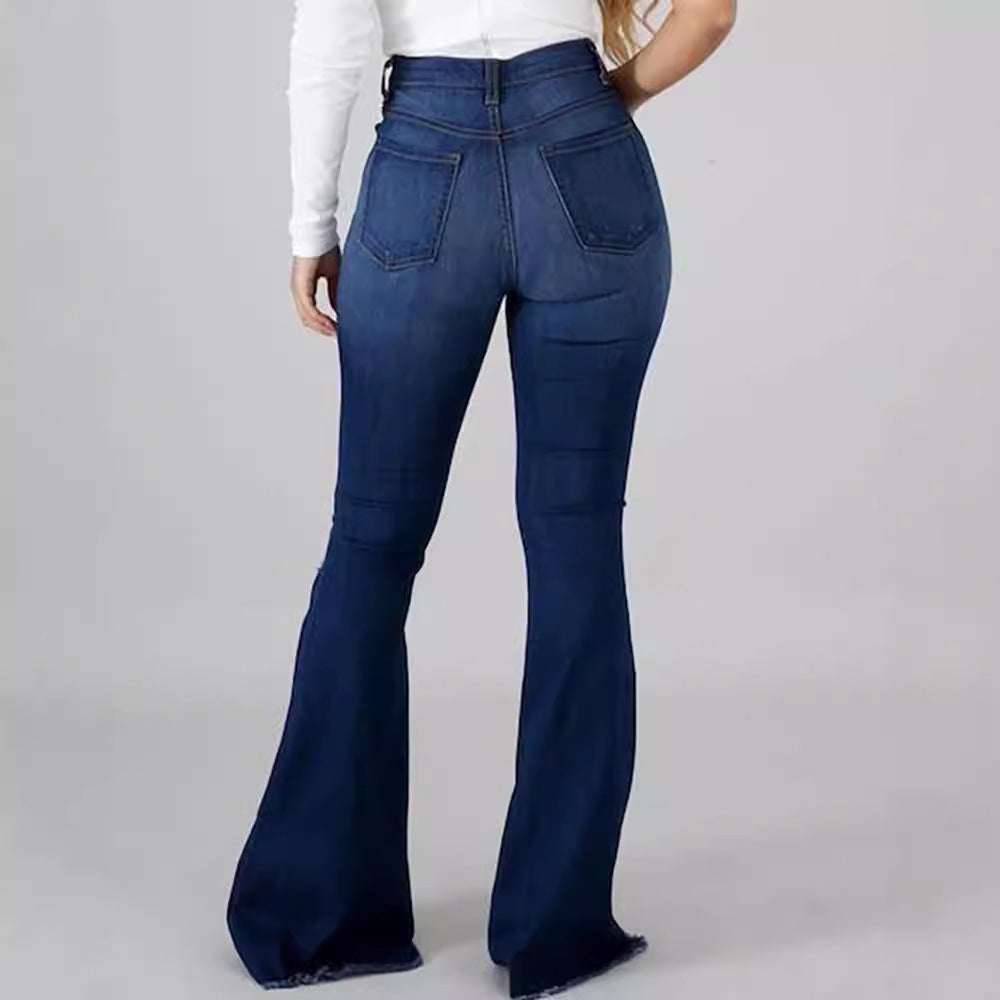 Stretch denim pants with high-waist design