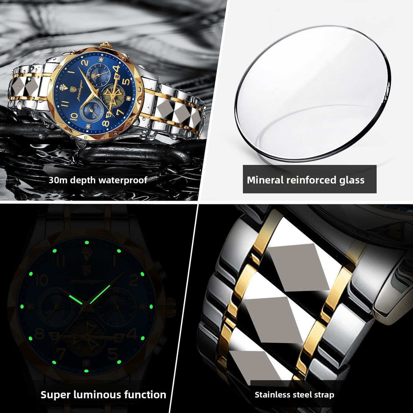 Men's multifunctional waterproof luminous quartz watch