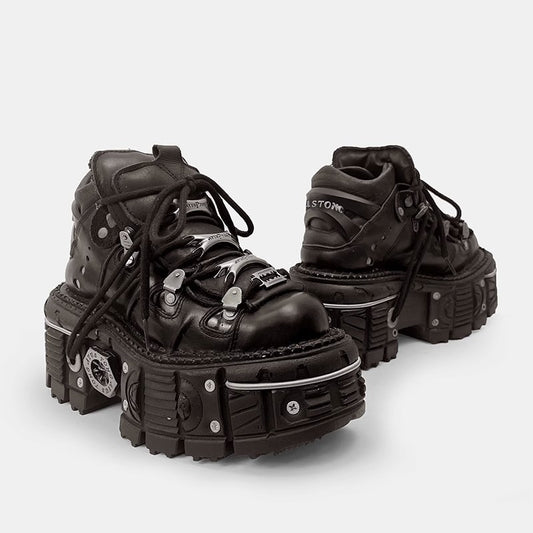 Retro Punk Thick-Soled Leather Platform Shoes
