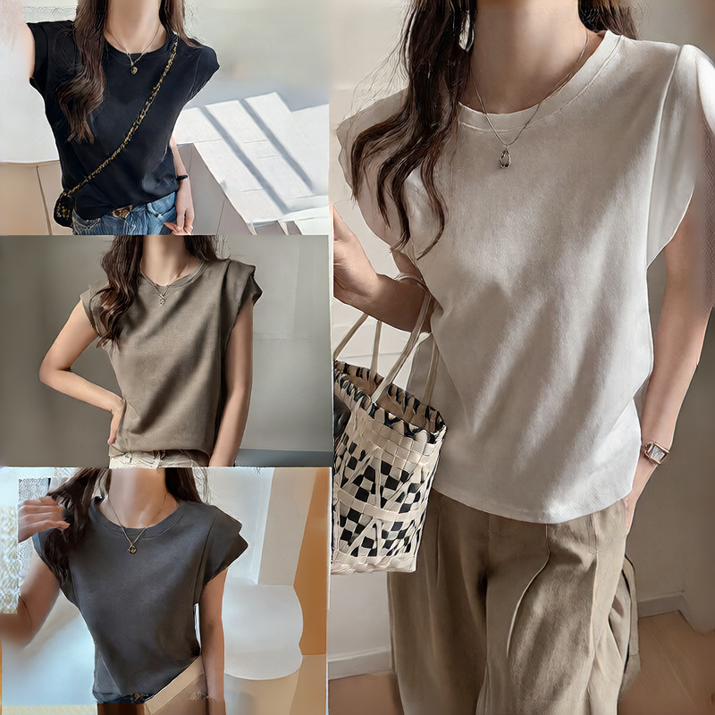 Round Neck Sleeveless Cotton T-shirt for Women