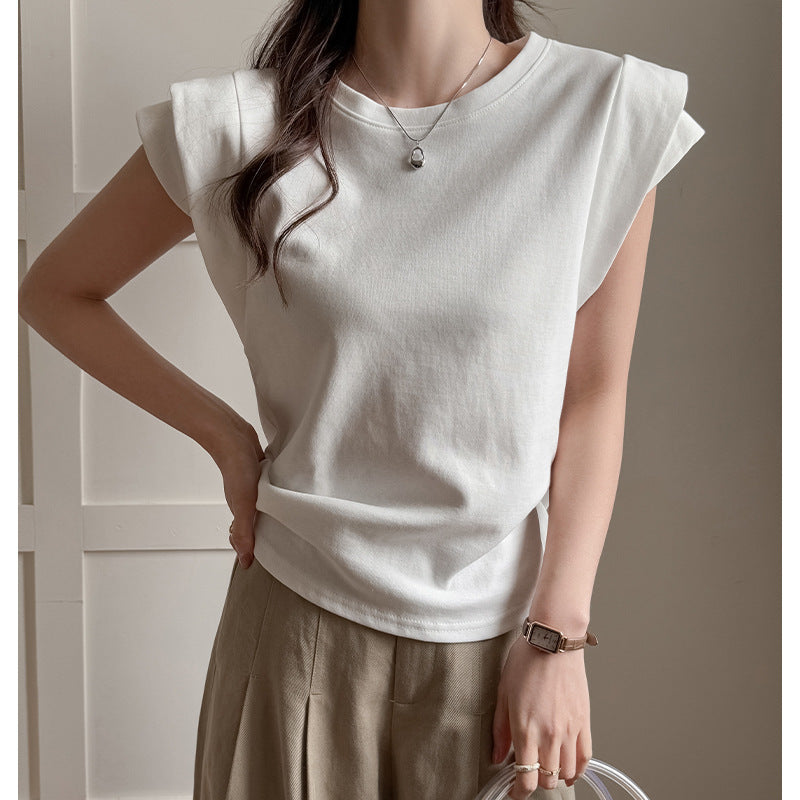 Round Neck Sleeveless Cotton T-shirt for Women